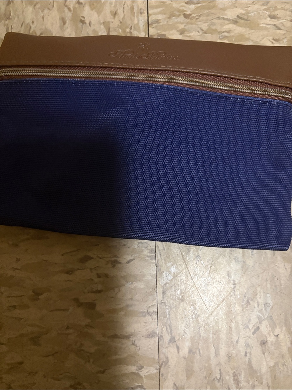 Brown Leather & Navy Canvas Men's Travel Dopp Kit